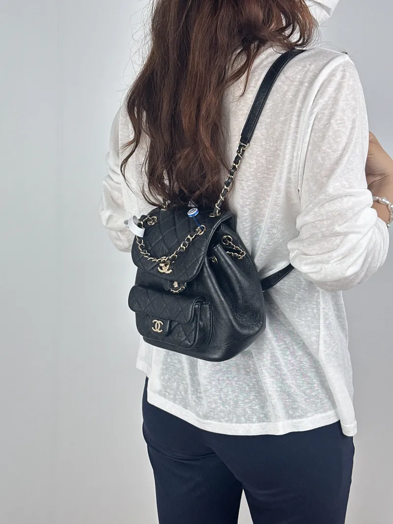Chanel Backpack Duma Black Calfskin Small18 × 12 × 18.5 cm — on-model view 3 of 3