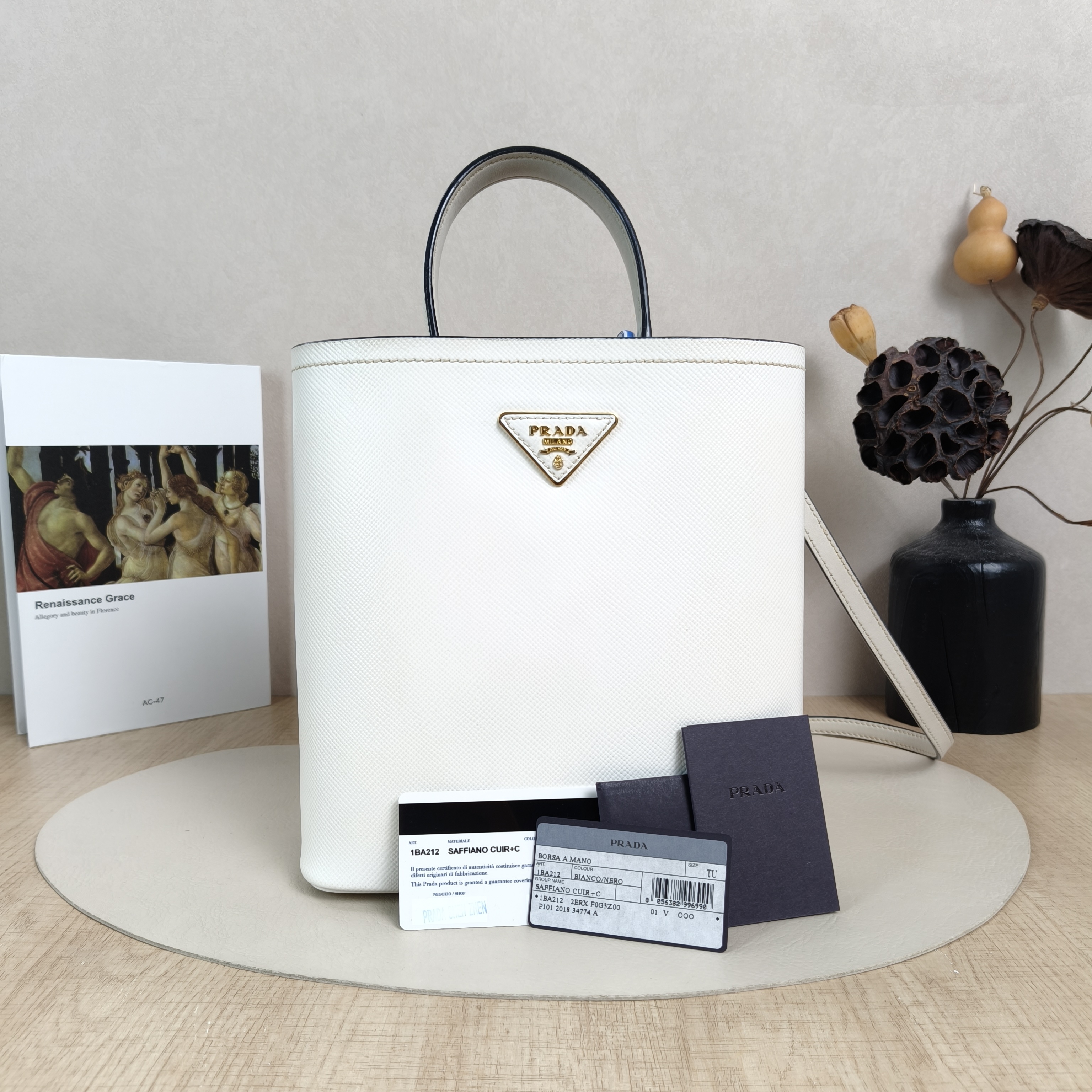 PRADA Shoulder Bag Panier White Calfskin Medium22.5 × 13 × 21.5 cm — cover view 2 of 6