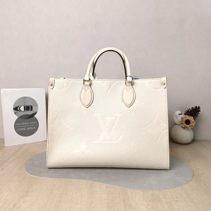 Louis Vuitton Shoulder Bag Onthego Medium White Monogram Empreinte Embossed Calfskin Medium 35 × 14 × 27 cm