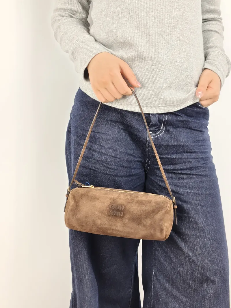 Miumiu Shoulder Bag logo Brown Suede One Size 22 × 9 × 9 cm — on-model view 2 of 2