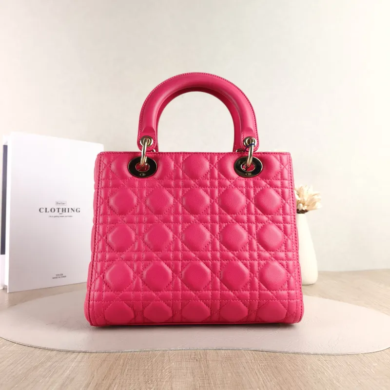 DIOR Top Handle Bag Lady Lady Dior Bag Red Lambskin Medium 24 × 12 × 21 cm — cover view 4 of 5