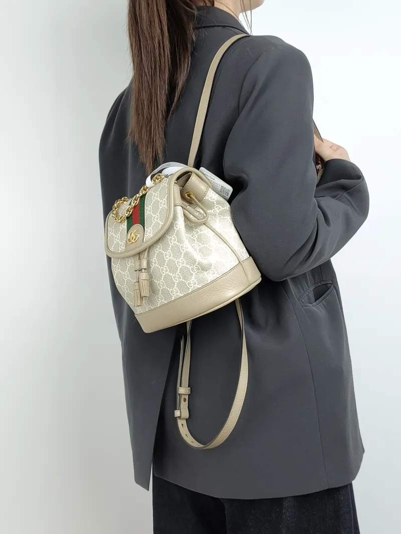 GUCCI Backpack ophidia g Backpack White Monogram PVC Mini 20.5 × 12 × 20 cm — on-model view 3 of 3