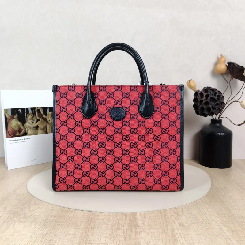 GUCCI Shoulder Bag Tote Bag Navy Red Canvas Small31 × 14 × 26.5 cm