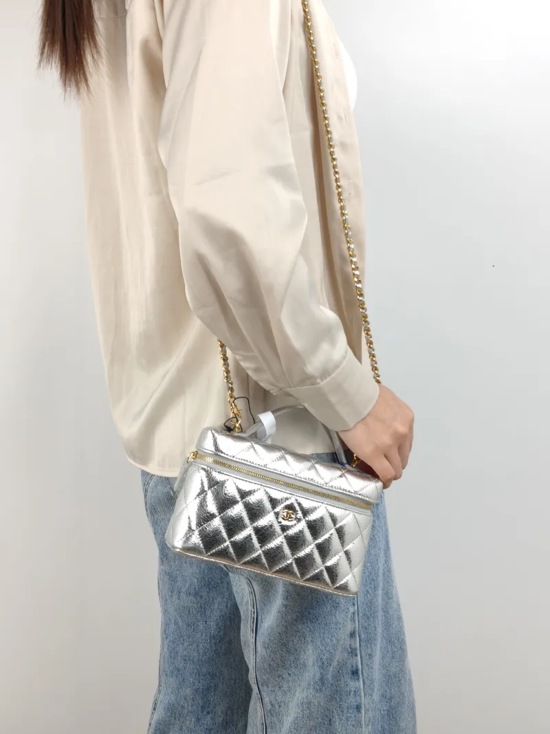 Chanel Crossbody Bag lp Box Bag Top Handle Crossbody Bag Silver Calfskin 19.5 × 5 × 12 cm — on-model view 1 of 3