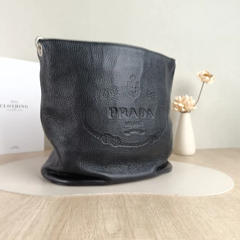 PRADA Shoulder Bag Bucket Bag Black Calfskin One Size 28 × 15 × 27 cm — cover view 4 of 5