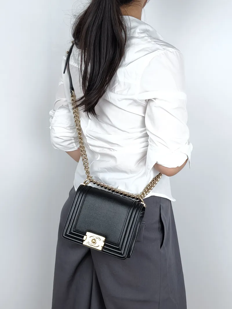 Chanel Crossbody Bag Le Boy​Black Calfskinmini18 × 8.5 × 16 cm — on-model view 1 of 3