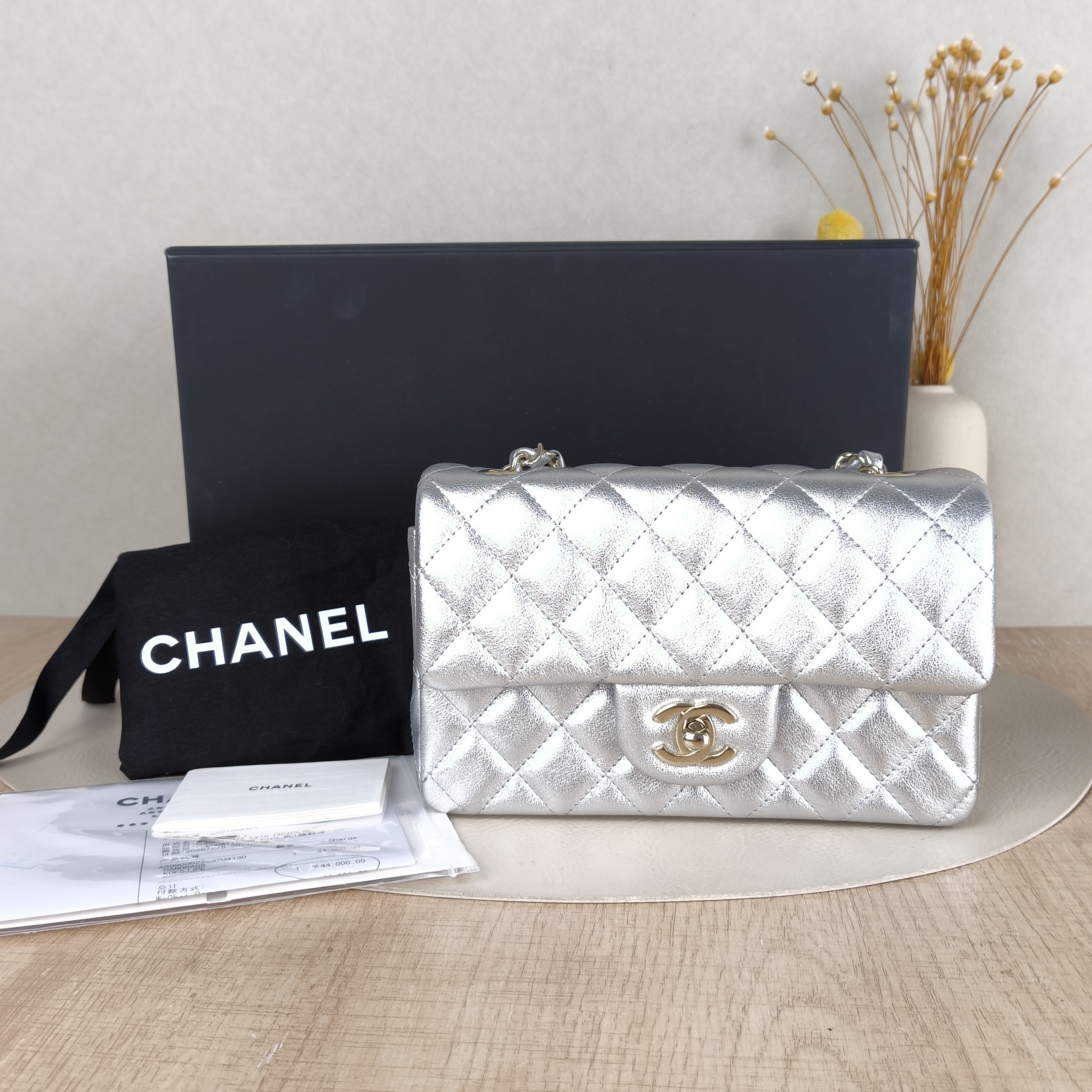 Chanel Crossbody Bag Classic Flap Large Mini CF Mini Silver Lambskin mini20 × 6 × 12 cm — cover view 5 of 6