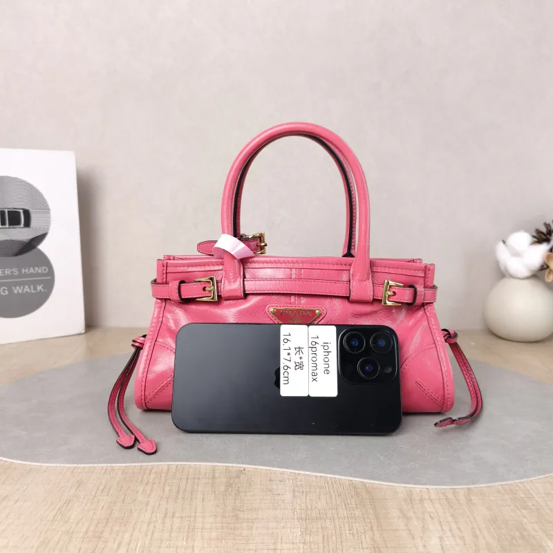 PRADA Top Handle Bag Bonnie Soft Lux Red Waxed Leather Calfskin Mini 23.5 × 9 × 12 cm — cover view 4 of 6