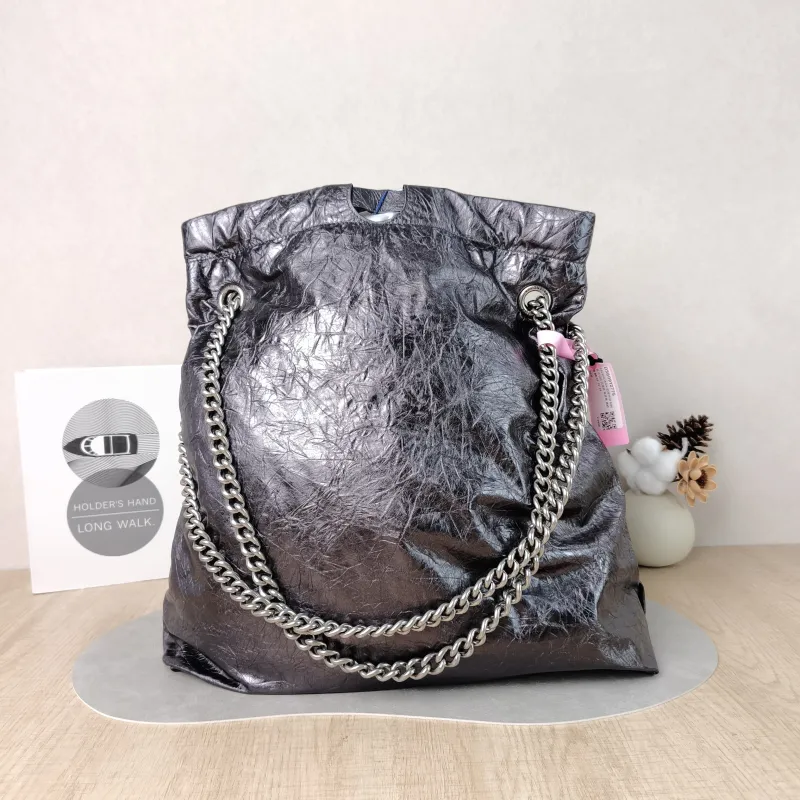 BALENCIAGA Crossbody Bag Crush Grey Waxed Leather BB 36 × 12 × 39 cm — cover view 5 of 5