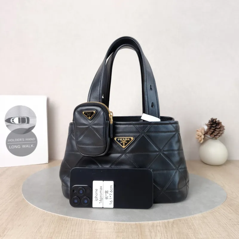 PRADA Top Handle Bag Tote Bag Black Calfskin One Size 29 × 15 × 17 cm — cover view 4 of 5