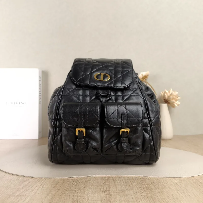 DIOR Backpack Caro Shoulder Bag Black SL ambskin Medium23 × 12.5 × 26.5 cm