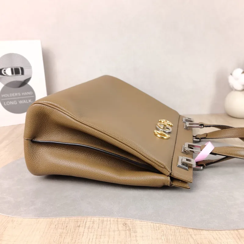 GUCCI Top Handle Bag Top Handle Crossbody Bag Brown Calfskin One Size 34 × 12 × 26 cm — detail view 6 of 14