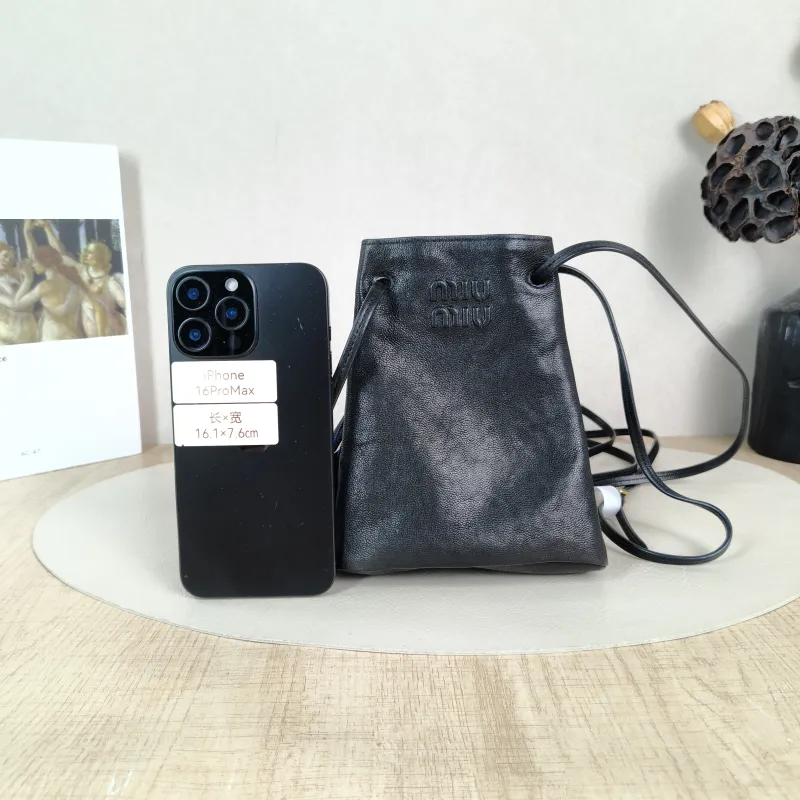 Miumiu Crossbody Bag logo Black Lambskin One Size 14 × 6 × 17 cm — cover view 5 of 5