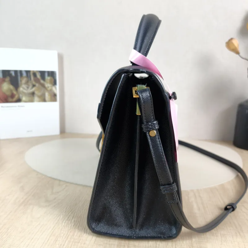 SAINT LAURENT Shoulder Bag Cassandra Shoulder Bag Black with Gold-Tone Hardware Grained Calfskin Medium 24.5 × 11.5 × 20 cm — detail view 1 of 13
