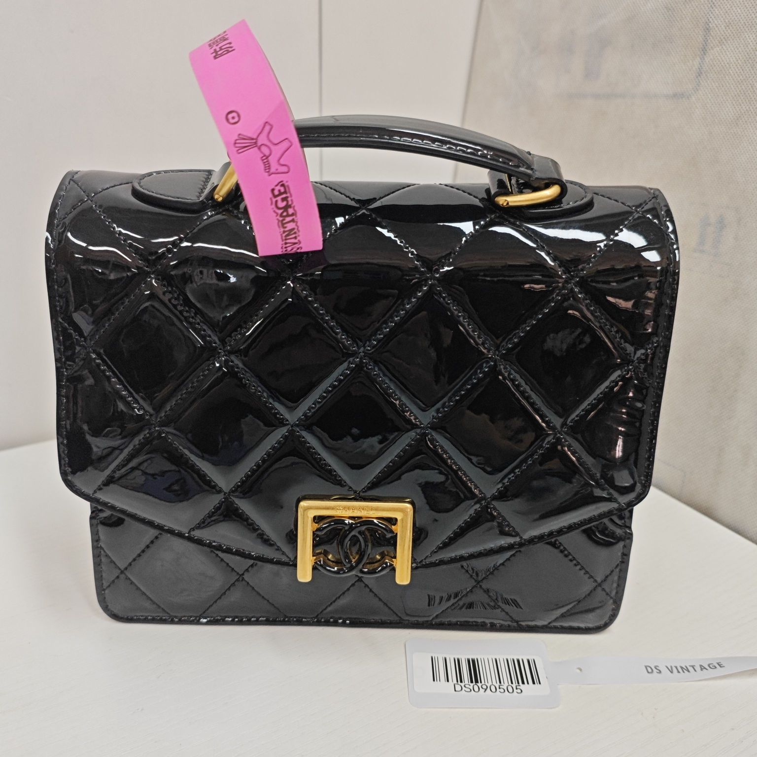 Chanel 23a Messenger Bag Black with Gold-Tone Hardware Patent Leather Microchip Edition · Dust Bag · 21.5 × 7.5 × 16.5 cm