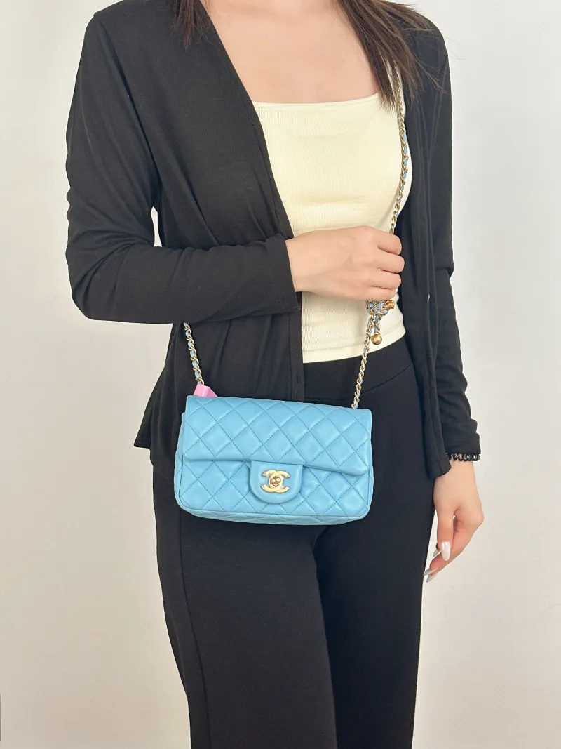 Chanel Crossbody Bag Classic Flap Large Mini CF Mini Blue Lambskin mini20 × 6 × 12 cm — on-model view 2 of 2