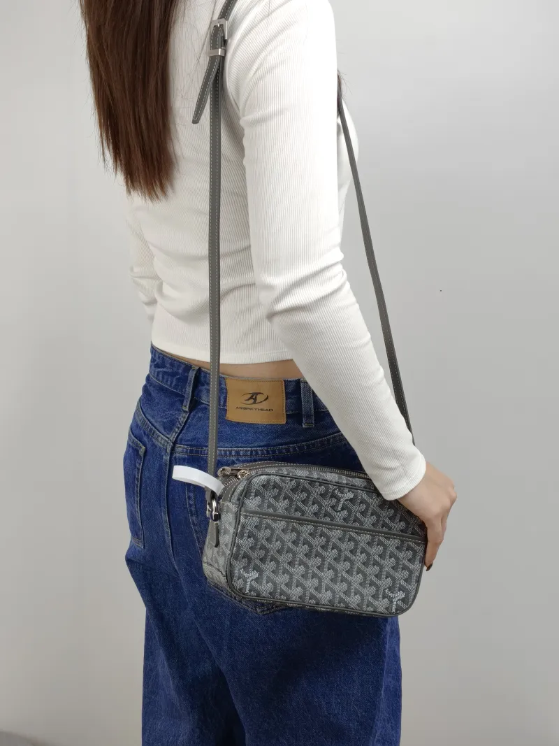 GOYARD Crossbody Bag Cap Vert Camera Bag Grey PVC Small 22 × 6.5 × 13 cm — on-model view 2 of 2