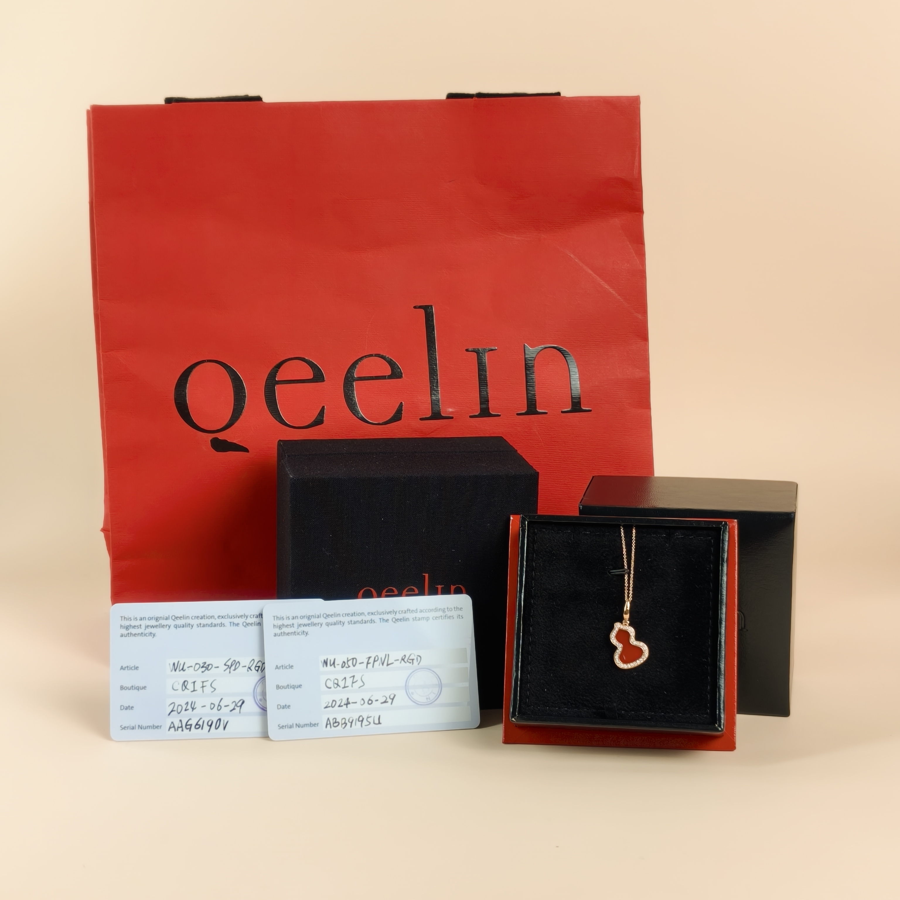 Qeelin Necklace Wulu Collection Necklace Red Agate Diamond18KR ose Gold Large41cm — cover view 2 of 10