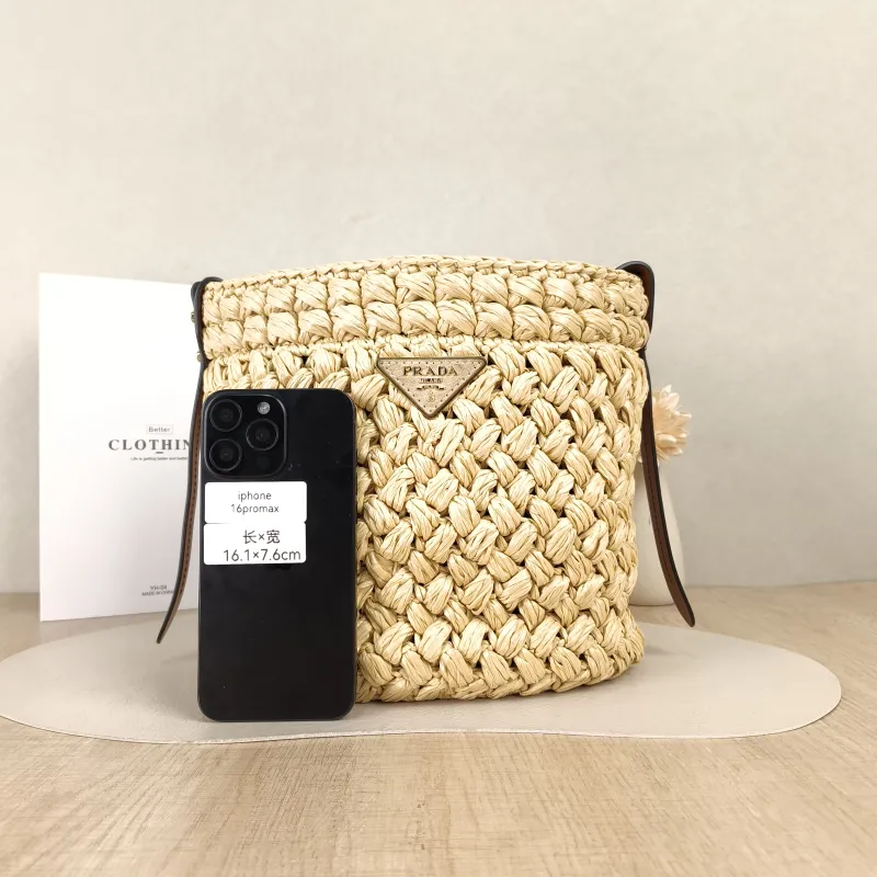 PRADA Shoulder Bag Bucket Bag Brown Woven One Size27 × 14 × 25 cm — cover view 4 of 5