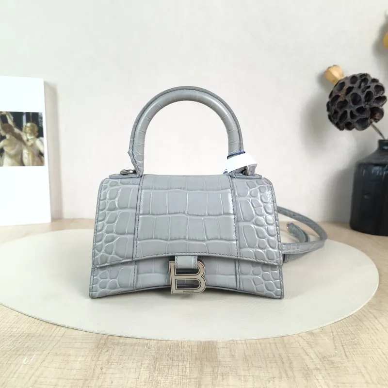 BALENCIAGA Crossbody Bag Hourglass Hourglass Bag Grey Calfskin Mini 19 × 6.5 × 12 cm