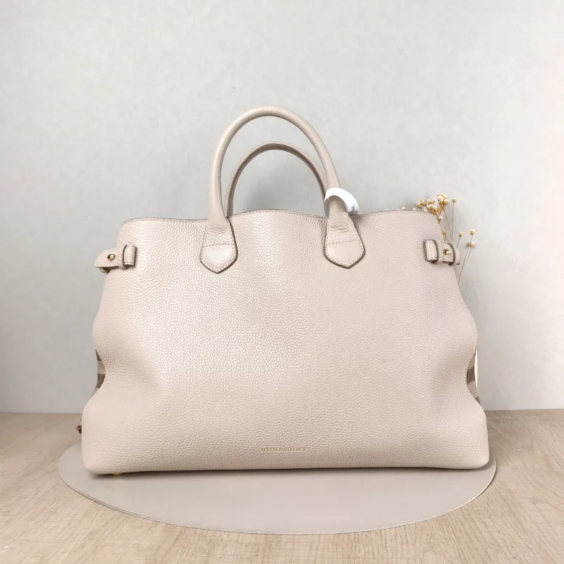 BURBERRY Top Handle Bag Beige Calfskin，Canvas 41 × 15 × 27 cm