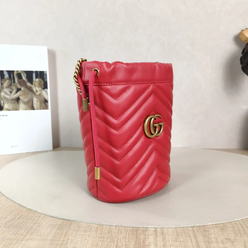 GUCCI Crossbody Bag GG Marmont Marmont Red Calfskin Small 14 × 13 × 17 cm — cover view 3 of 6
