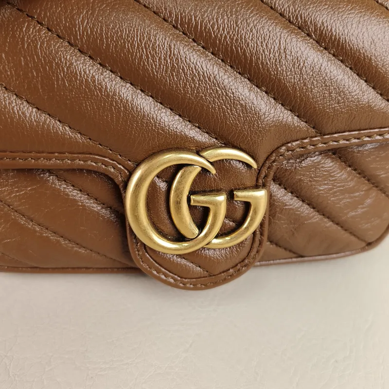 GUCCI Crossbody Bag GG Marmont Mini Marmont Mini Caramel Calfskin Mini 16.5 × 4.5 × 9.5 cm — detail view 2 of 11