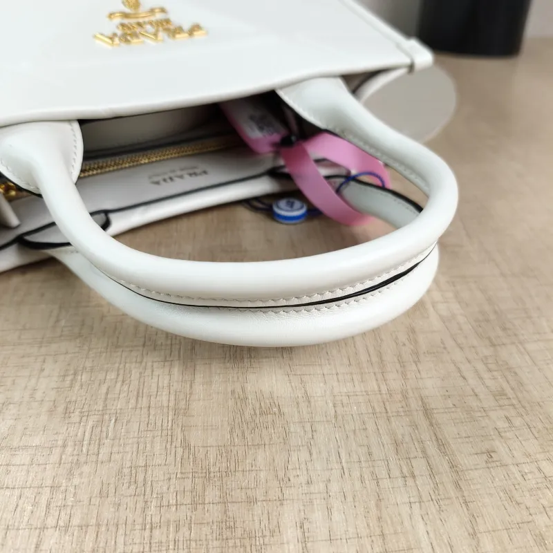 PRADA Top Handle Bag Tote Bag White Calfskin Small 24 × 10 × 18.5 cm — detail view 3 of 13