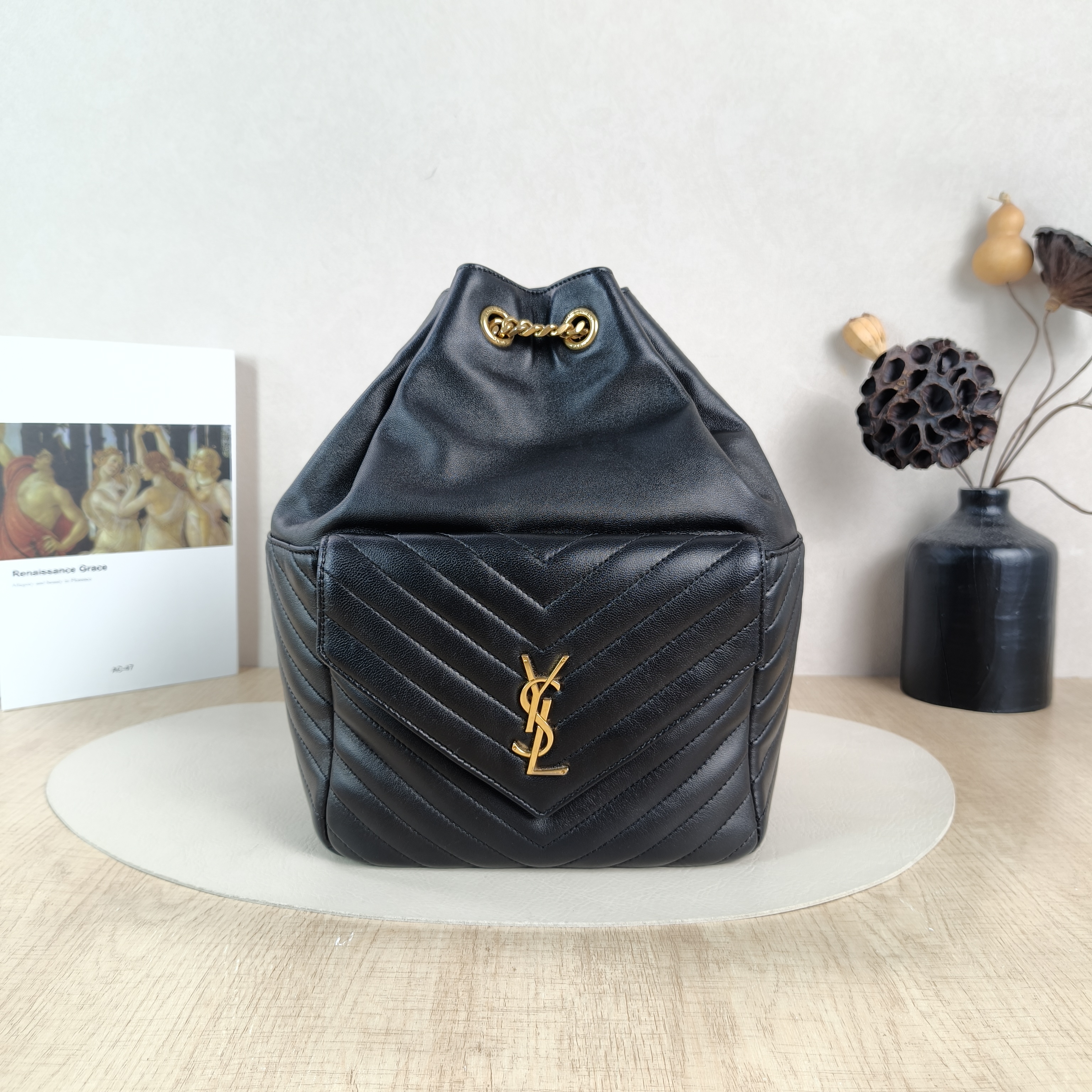 SAINT LAURENT Backpack Joe Backpack Black Lambskin One Size22 × 15 × 29 cm
