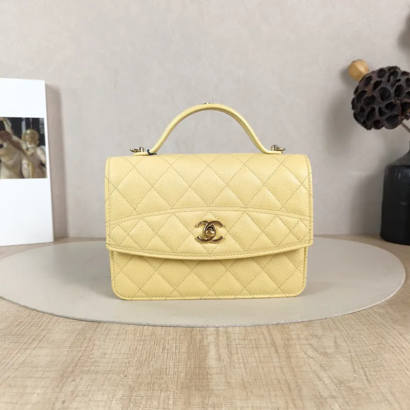 Chanel Backpack Backpack Yellow Grained Calfskin One Size 18 × 4 × 13 cm