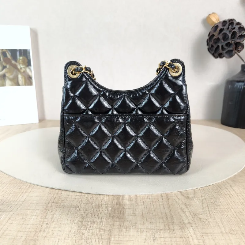 Chanel Crossbody Bag HOBO Black Waxed Leather Calfskin Small 19 × 6 × 17 cm — cover view 5 of 5