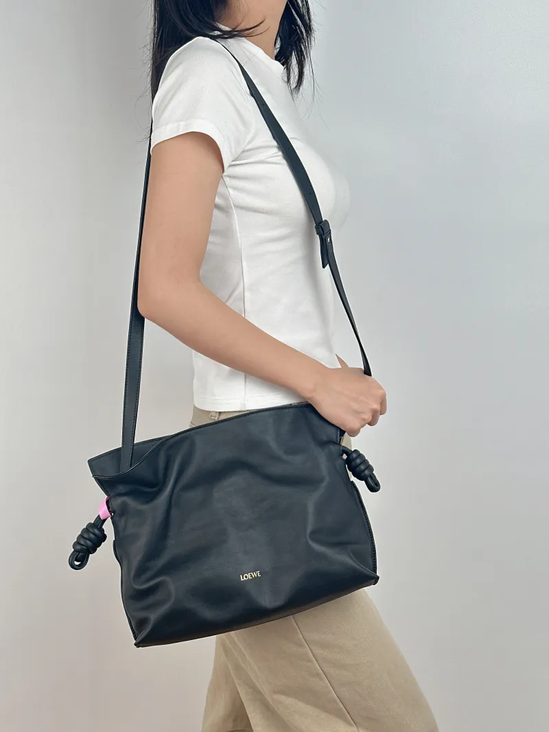LOEWE Crossbody Bag Flamenco Black Calfskin Medium 30 × 10.5 × 24.5 cm — on-model view 2 of 2