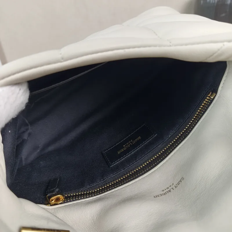 SAINT LAURENT Crossbody Bag LOULOU PUFFER White Lambskin Mini 23 × 8.5 × 15.5 cm — detail view 1 of 12