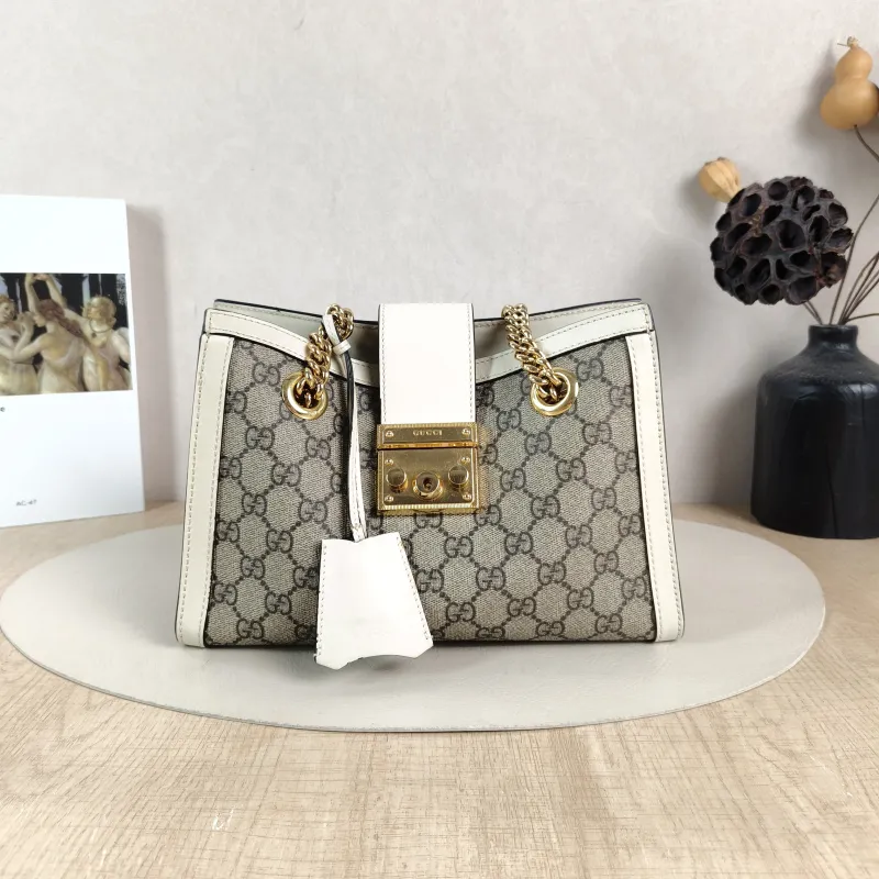 GUCCI Shoulder Bag Padlock Tote White Monogram PVC Medium 26 × 10 × 18 cm