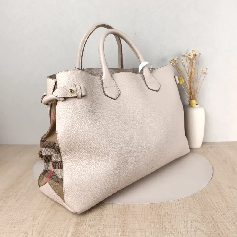 BURBERRY Top Handle Bag Beige Calfskin，Canvas 41 × 15 × 27 cm — cover view 5 of 5