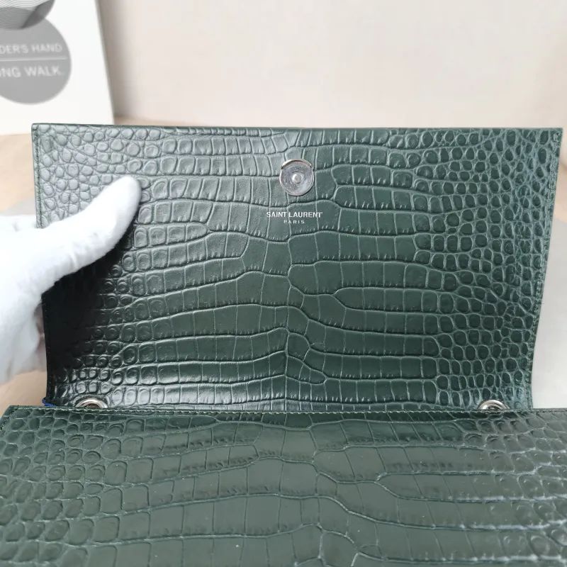 SAINT LAURENT Crossbody Bag KATE Edition Green Calfskin Medium 24 × 5.5 × 14.5 cm — detail view 5 of 12