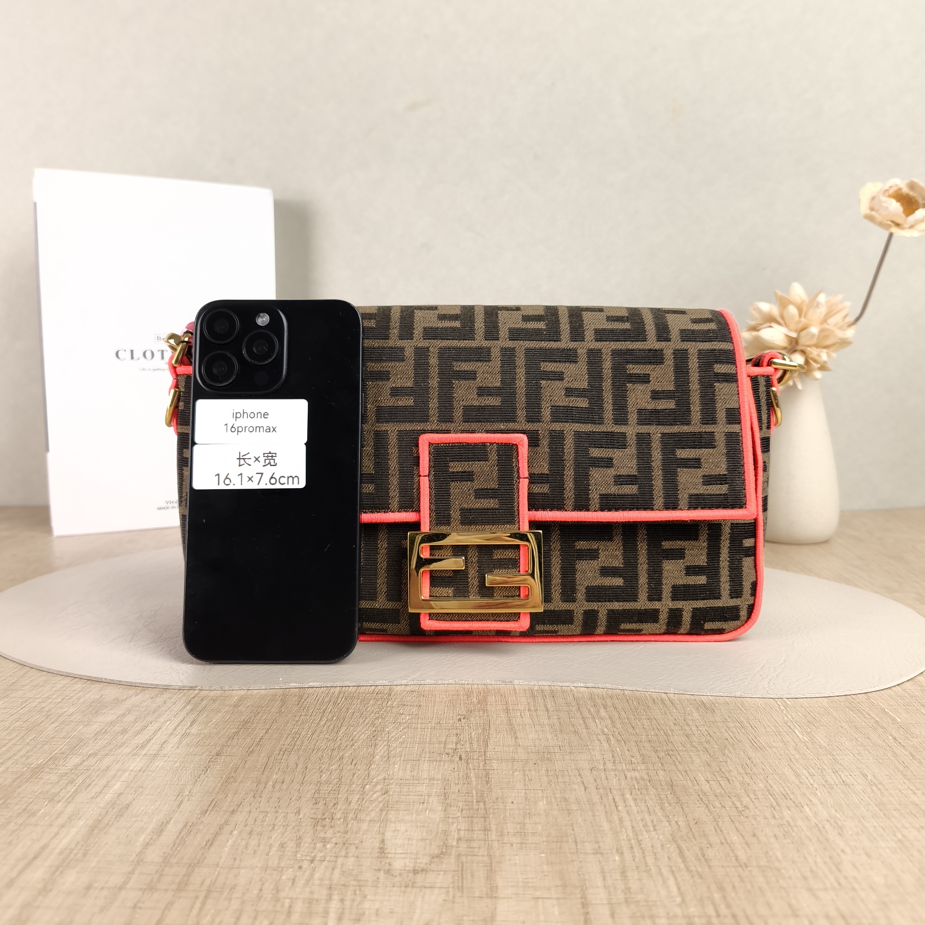 FENDI Crossbody Bag Baguette Baguette Bag Pink Monogram Canvas Medium27 × 6 × 15 cm — cover view 2 of 5