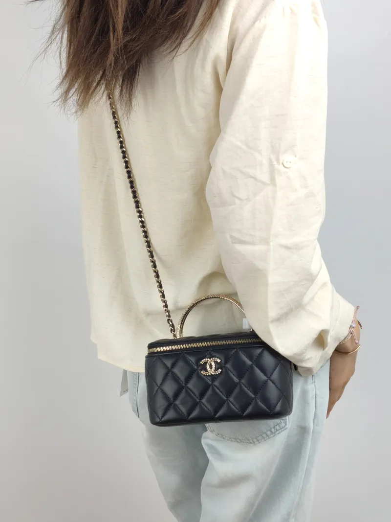 Chanel Crossbody Bag Black Lambskin One Size 16 × 8 × 9.5 cm — on-model view 1 of 2