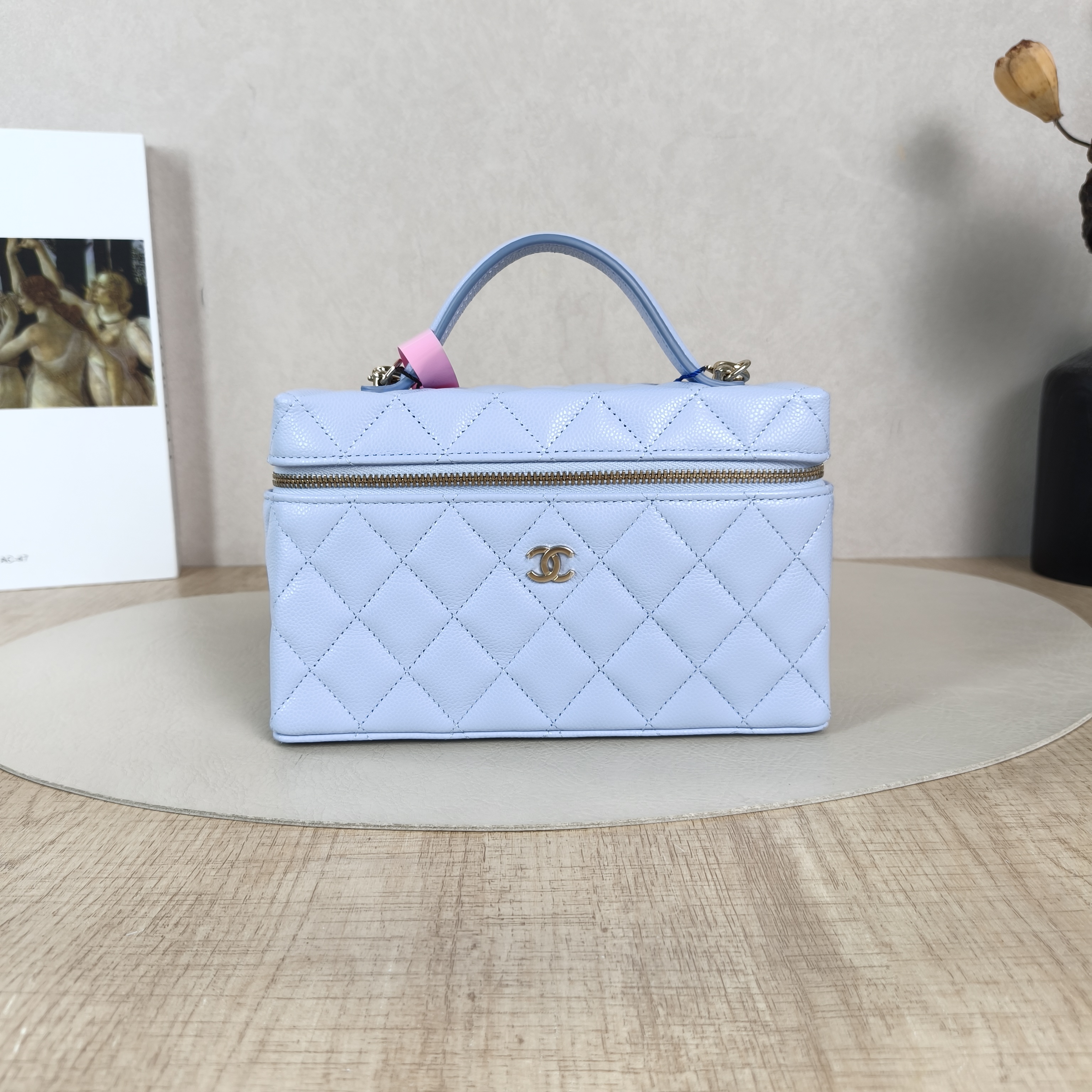 Chanel Crossbody Baglp Box Bag Top Handle Crossbody Bag Blue Grained Calfskin One Size19.5 × 5 × 17 cm