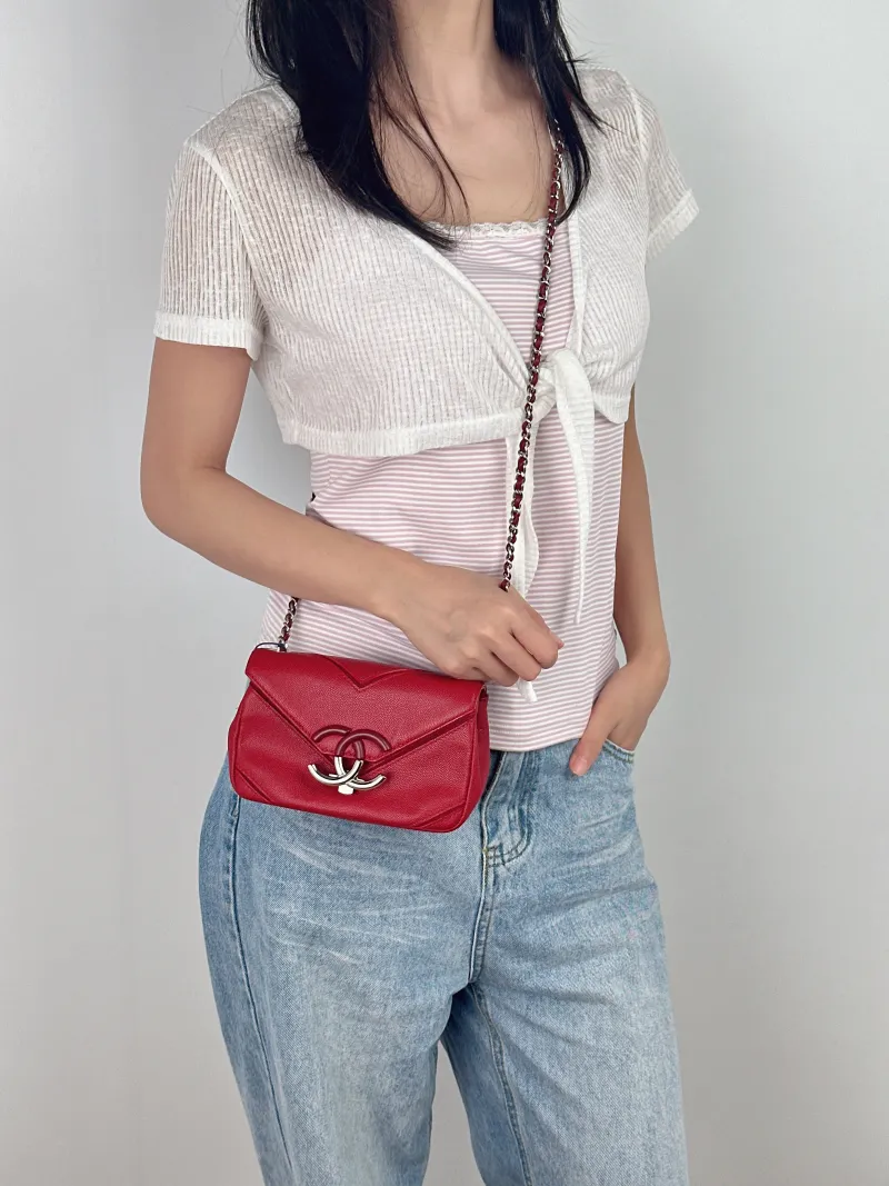 Chanel Crossbody Bagcf Collection Crossbody Bag Red Calfskinmini18 × 4 × 11.5 cm — on-model view 1 of 2