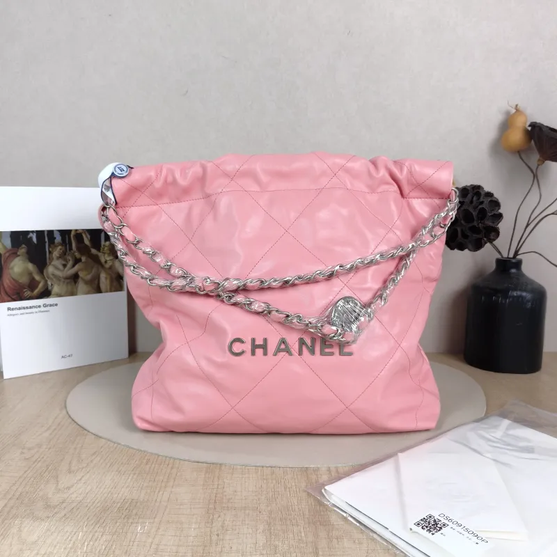 Chanel Shoulder Bag 22Bag Pink Silver-Tone Hardware Calfskin Small 35 × 7 × 37 cm — cover view 6 of 6