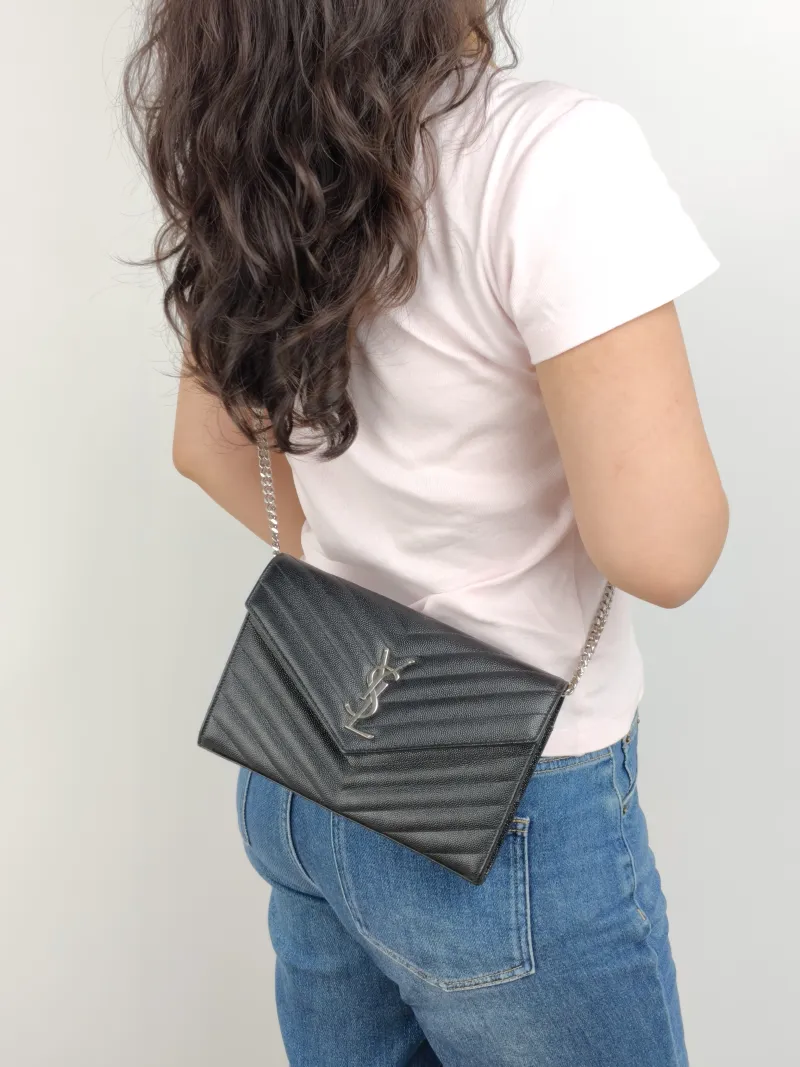 SAINT LAURENT Shoulder Bag CASSANDRE ENVELOPE Black Calfskin One Size 22.5 × 4 × 14 cm — on-model view 2 of 2