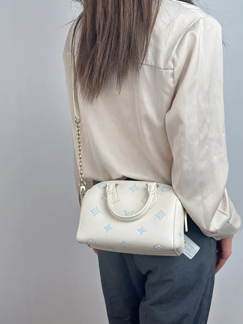 Louis Vuitton Crossbody Bag Speedy20 White · Blue Calfskin One Size 20.5 × 12 × 13.5 cm — on-model view 1 of 2