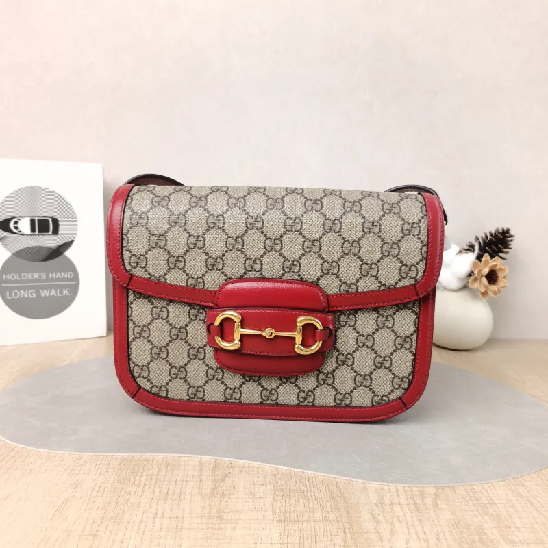 GUCCI Crossbody Bag Horsebit 1955 Horsebit Medium Red PVC Medium 25 × 8 × 18 cm
