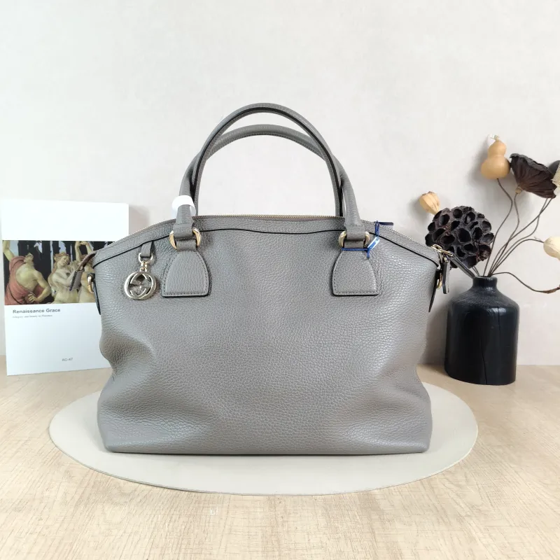 GUCCI Shoulder Bag Tote Bag Grey Calfskin One Size 33 × 14 × 25 cm