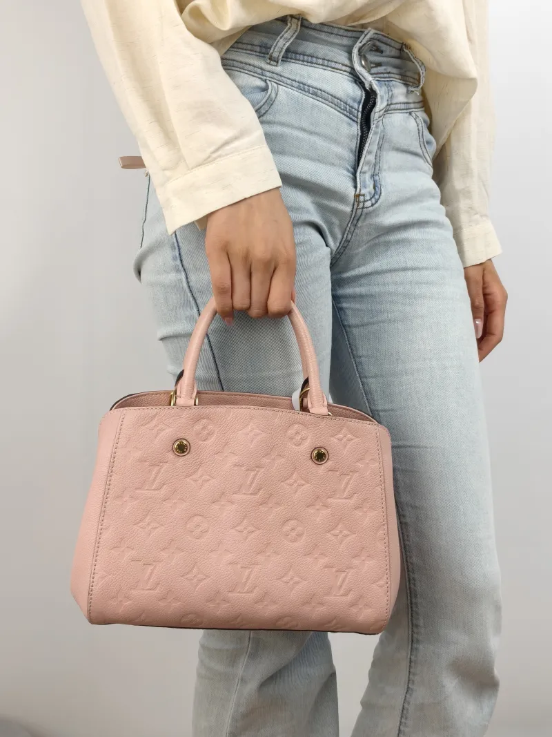 Louis Vuitton Top Handle Bag Montaigne Pink Calfskin BB 29 × 13 × 20 cm — on-model view 1 of 2