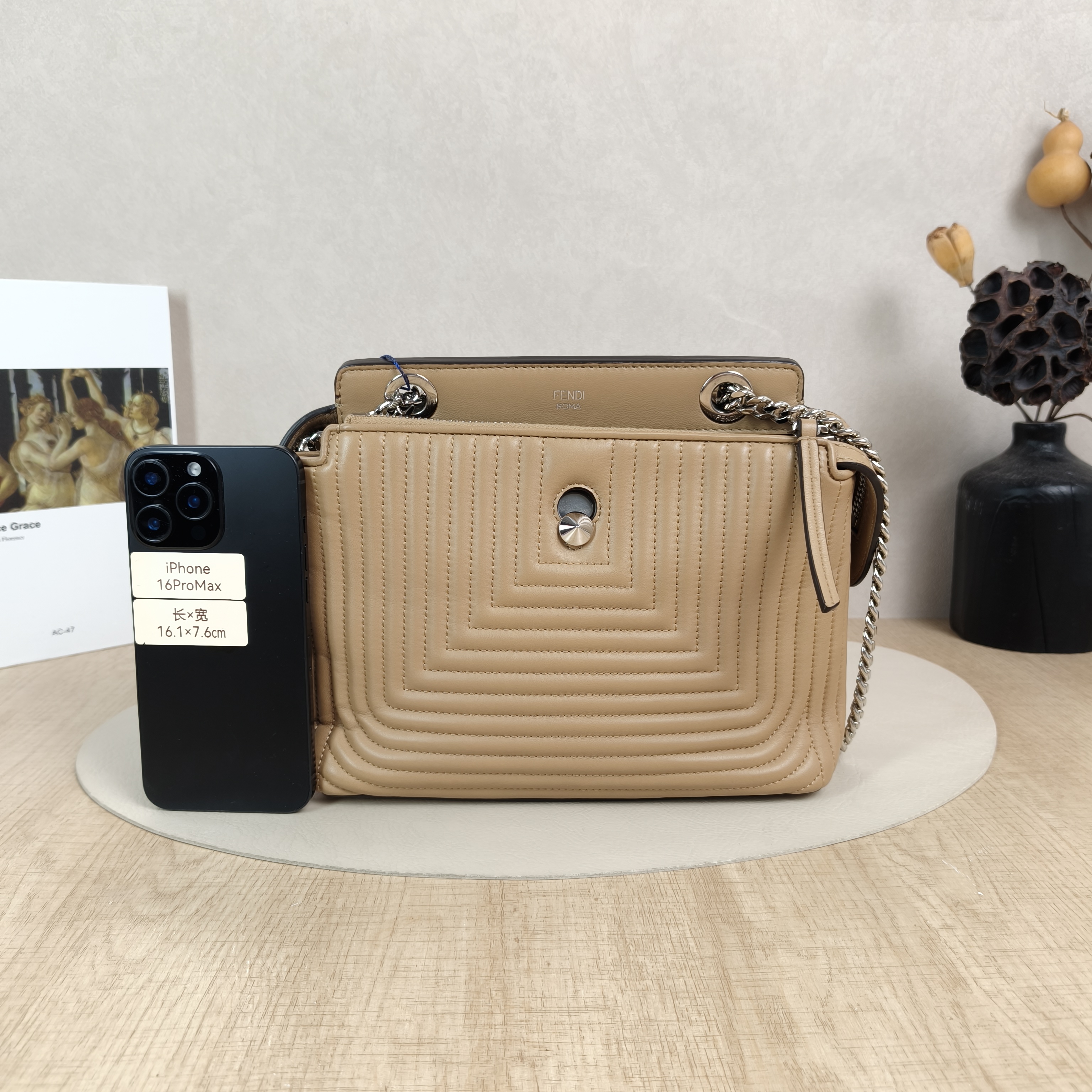 FENDI Crossbody Bag Crossbody Bag Taupe Calfskin One Size23 × 11 × 17 cm — cover view 3 of 5