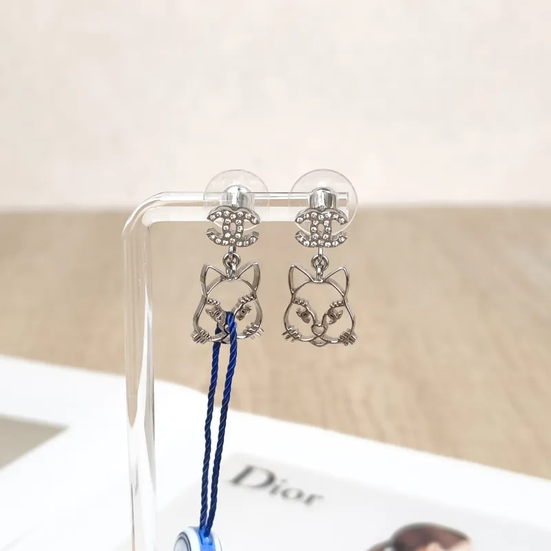 Chanel Earrings c Earrings Silver One Size