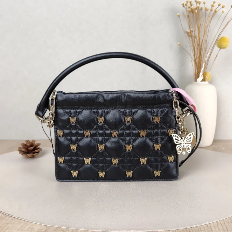 DIOR Crossbody Bag Lady Milly Chain Bag Black Lambskin 19 × 5 × 14 cm