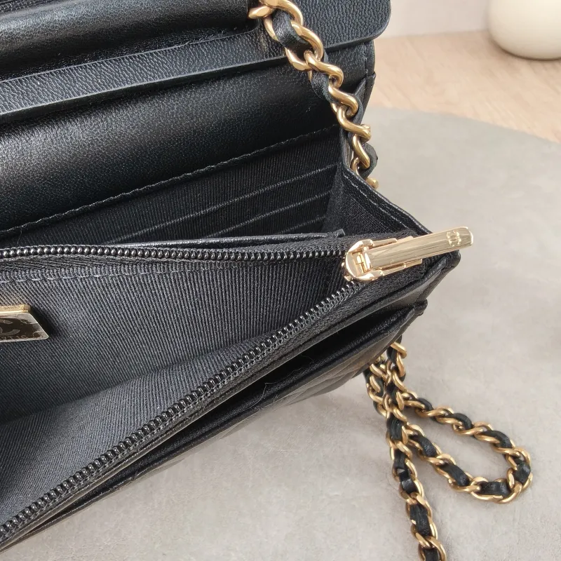 Chanel Crossbody Bag Classic Flap WOC CF WOCWOC Bag Black Grained Calfskin Mini 19.2 × 3.5 × 12.3 cm — detail view 9 of 13